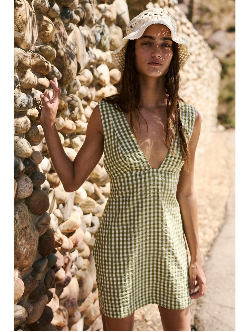 NWT Free People Green Gingham Mini Dress